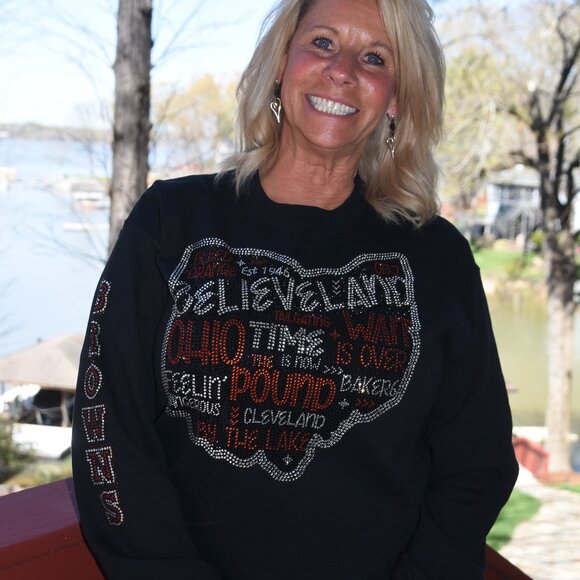 Cleveland  black rhinestone bling  sweatshirt sizes S, M, L, XL, 2X, 3X, 4X, 5X - Picture 1 of 7